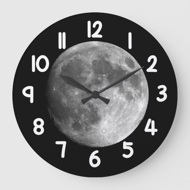 Moon Wall Clock – Black Night Sky Space Home Decor (Front)