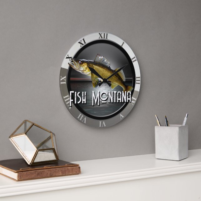 Moon Water & Walleye Pike    Large Clock (Office)