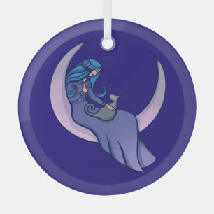 Moon Witch MoonChild Pagan Wicca Art Glass Tree Decoration