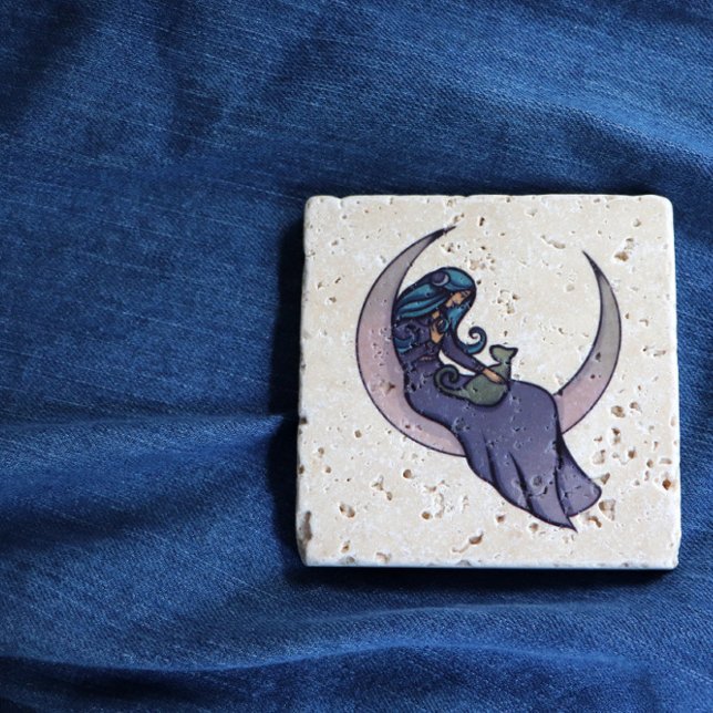Moon Witch MoonChild Pagan Wicca Art Stone Coaster (Creator Uploaded)