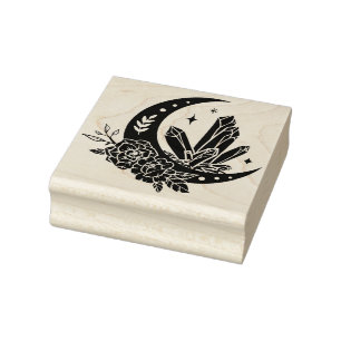 Moon With Flowers & Crystals Rubber Stamp