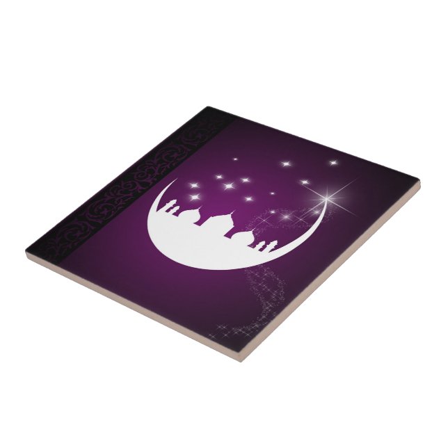 Moon with Mosque Silhouette - Ceramic Tile (Side)