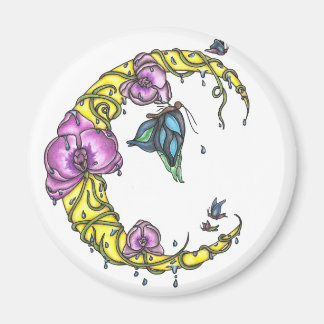 Moon with Orchids and Butterflies Magnet