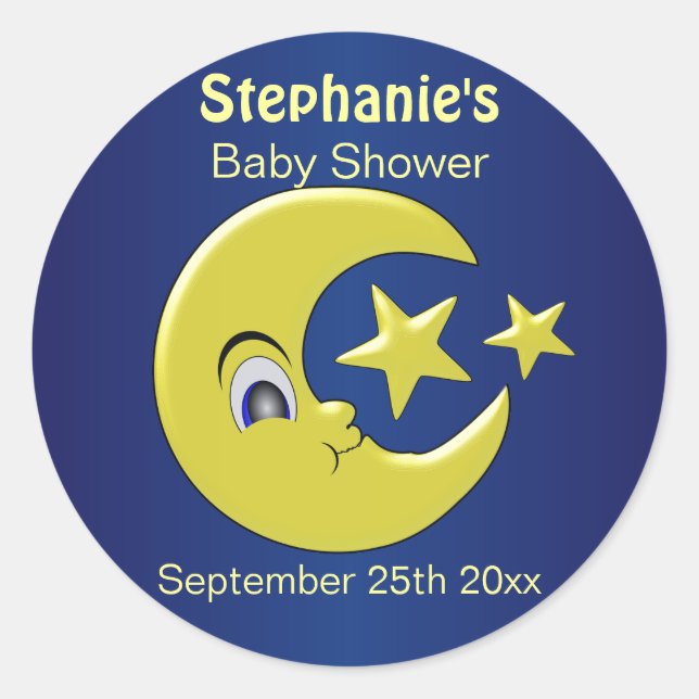 Moon With Stars Baby Shower Classic Round Sticker (Front)