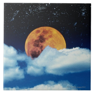 Moon with Stars Ceramic Tile