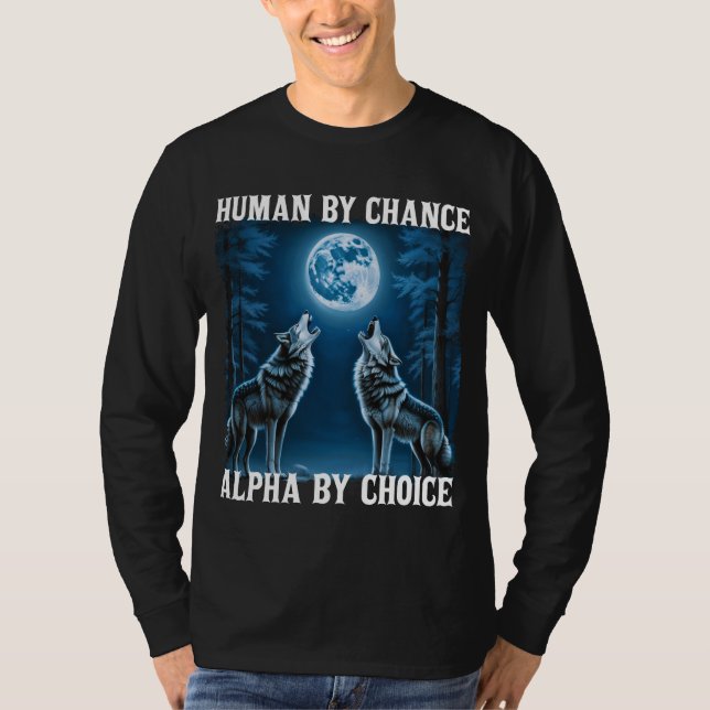 Moon Wolf, Lonely Wolf lone Howling Alpha Wolf Art T-Shirt (Front)