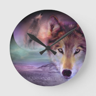 Moon Wolf Round Clock