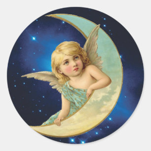 Moonbeam - Angel and Moon Collage Classic Round Sticker