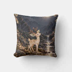 Moonbeam Paper Deer Enchanted Waterfall Forest Cushion