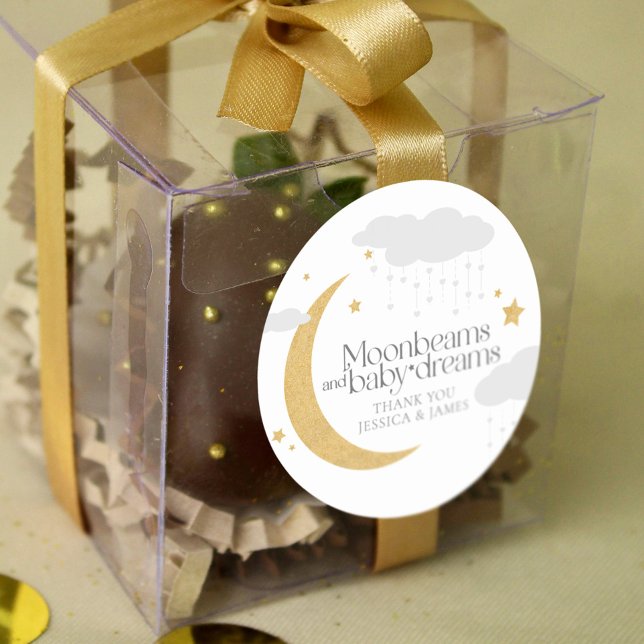 Moonbeams and baby dreams baby shower  classic round sticker (Creator Uploaded)