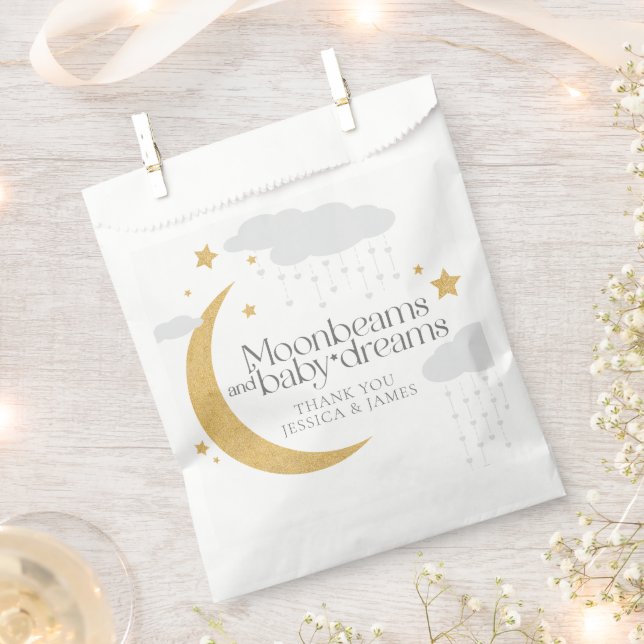 Moonbeams and baby dreams baby shower grey gold favour bag (Clipped)