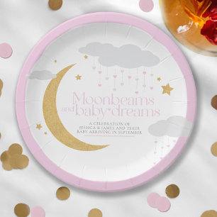 Moonbeams and baby dreams baby shower pink paper plate