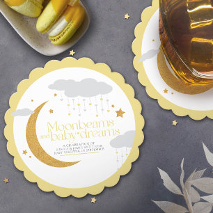 Moonbeams and baby dreams baby shower yellow paper coaster