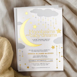 Moonbeams baby dreams gray gold foil baby shower