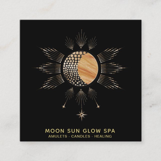 *~* MoonBeams Sun Rays Energy Glow Cosmic Square Business Card (Front)