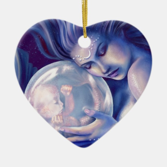 Moonborn - Mermaid and Baby Ceramic Tree Decoration (Front)