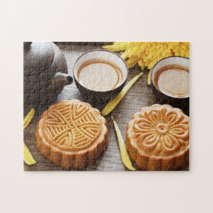 Mooncake and tea,Chinese mid autumn festival Jigsaw Puzzle