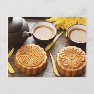 Mooncake and tea,Chinese mid autumn festival Postcard