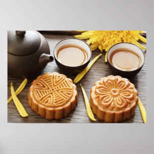 Mooncake and tea,Chinese mid autumn festival Poster