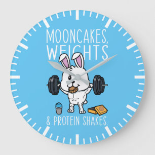 Mooncakes, Weights and Protein Shakes, Funny Gym Large Clock