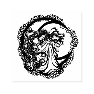 MoonChild Blue Floral Moon Goddess Art Moon Child  Self-inking Stamp
