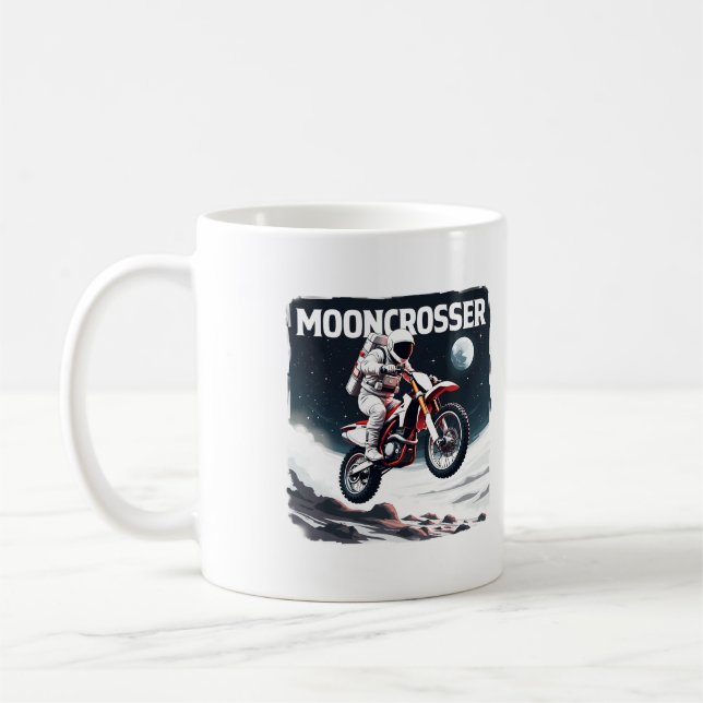 Mooncrosser - Astronaut Rides Motocross Motorcycle Coffee Mug (Left)