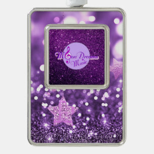 MoonDreams Music Logo Purple Faux Glitter & Bling Silver Plated Framed Ornament