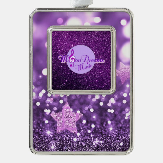 MoonDreams Music Logo Purple Faux Glitter & Bling Silver Plated Framed Ornament (Front)