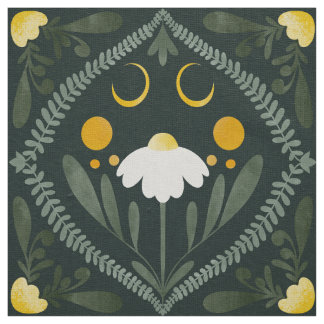 Moonflower Grid | Dark Forrest Green Fabric
