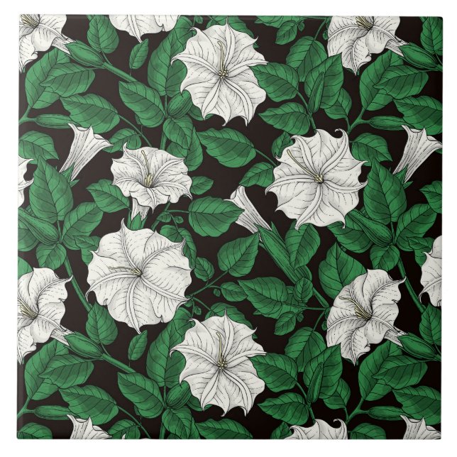 Moonflowers 2 ceramic tile (Front)