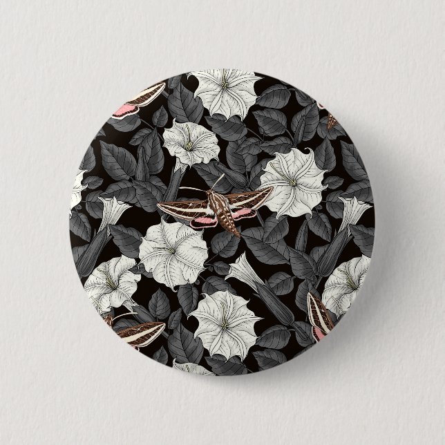 Moonflowers and sphinx moths 2 6 cm round badge (Front)