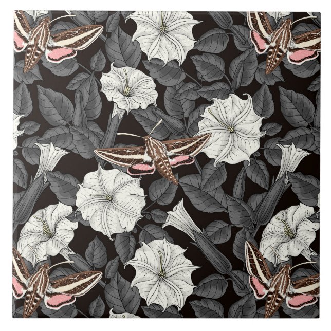 Moonflowers and sphinx moths 2 ceramic tile (Front)