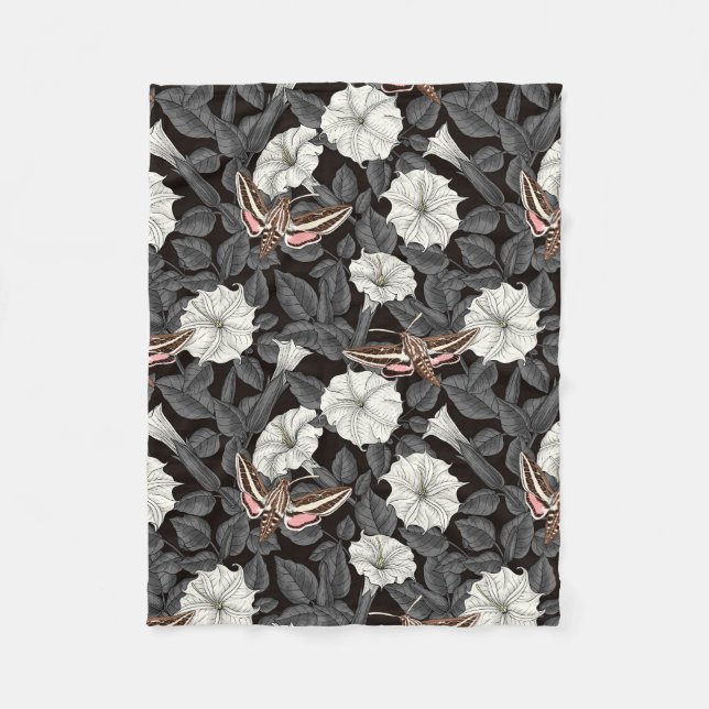 Moonflowers and sphinx moths 2 fleece blanket (Front)