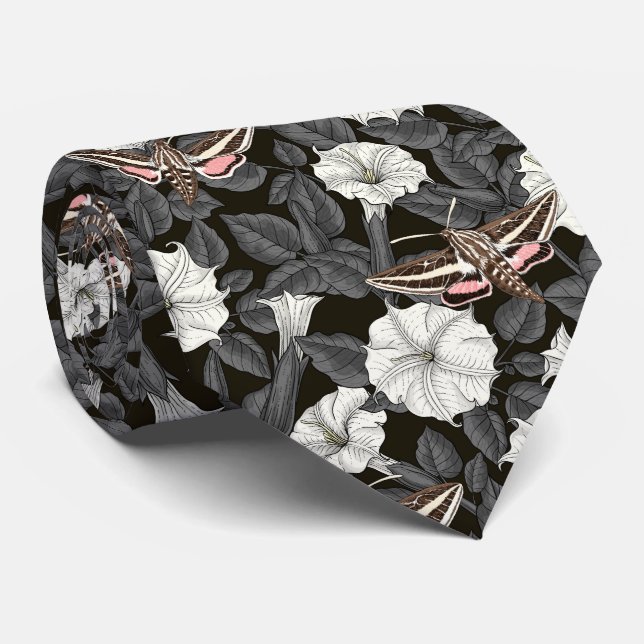 Moonflowers and sphinx moths 2 tie (Rolled)