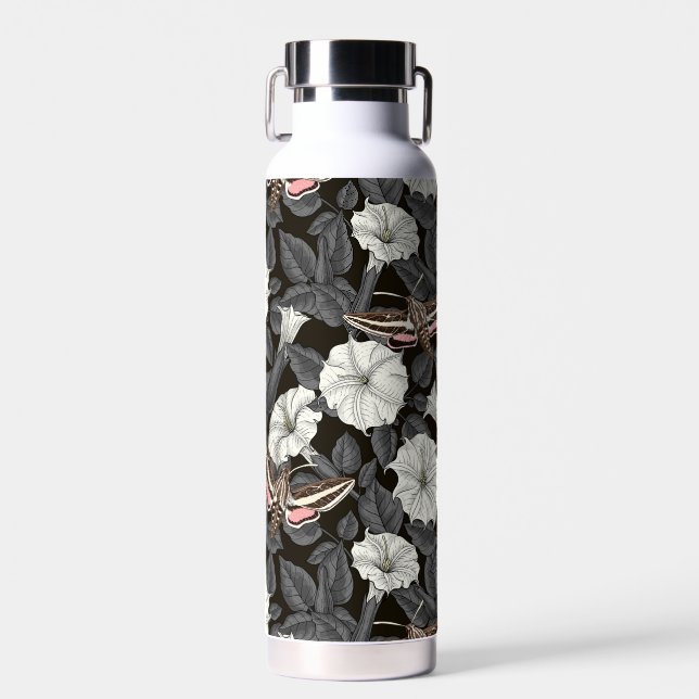 Moonflowers and sphinx moths 2 water bottle (Front)