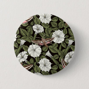 Moonflowers and sphinx moths 6 cm round badge
