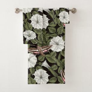 Moonflowers and sphinx moths bath towel set