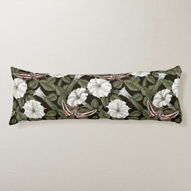 Moonflowers and sphinx moths body cushion (Front)