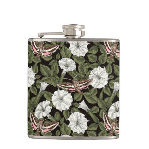 Moonflowers and sphinx moths hip flask
