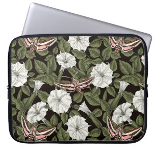 Moonflowers and sphinx moths laptop sleeve