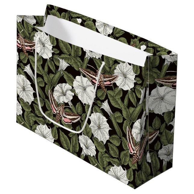 Moonflowers and sphinx moths large gift bag (Front Angled)