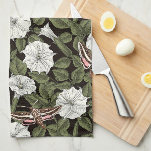Moonflowers and sphinx moths tea towel