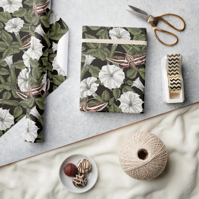 Moonflowers and sphinx moths wrapping paper (Crafts)