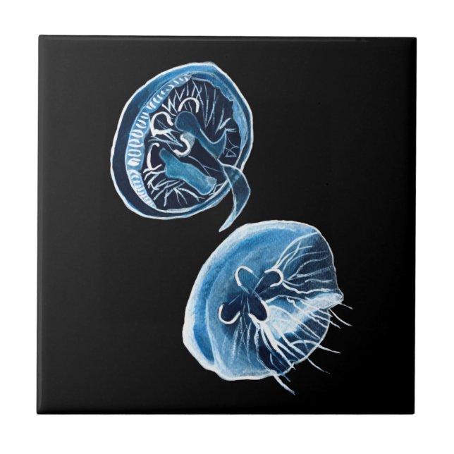 MoonJellyfish watercolor art Ceramic Tile (Front)