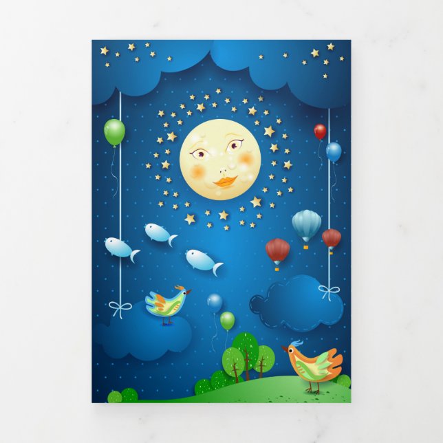 Moonlight and flying fishes Tri-Fold card (Cover)