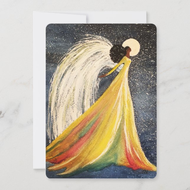 Moonlight Angel Hand-painted Flat Holiday Card (Front)