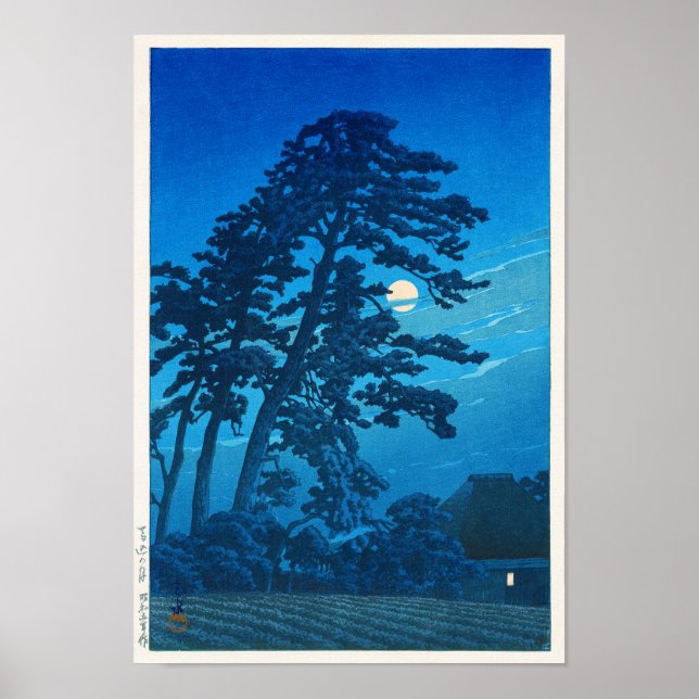 Moonlight at Magome, Hasui Kawase, Woodcut Poster (Front)