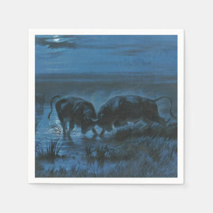 Moonlight Battle (Water Buffalo Fighting) Napkin