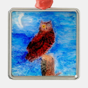 Moonlight Bird Brown Owl Metal Tree Decoration