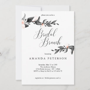 Moonlight Bloom   Calligraphy Bridal Brunch Invitation